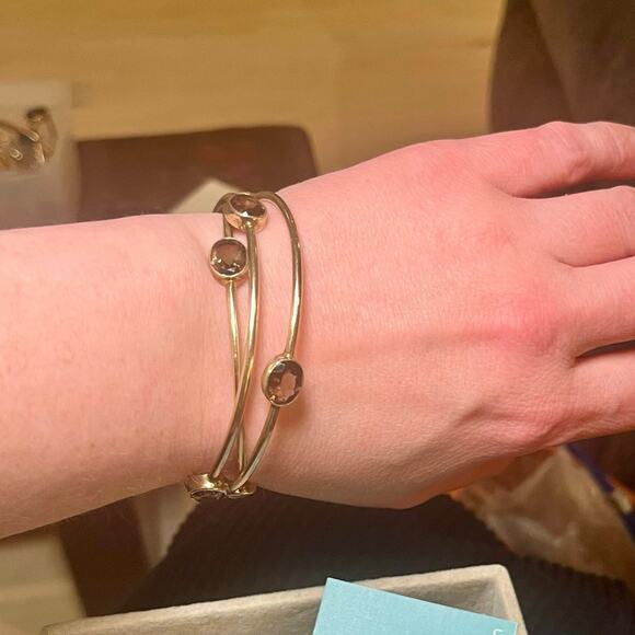 Julie Vos Gold Bangle Bracelet Medium Set of 3 Brown Stone Jewelry Stack boho - Picture 8 of 10
